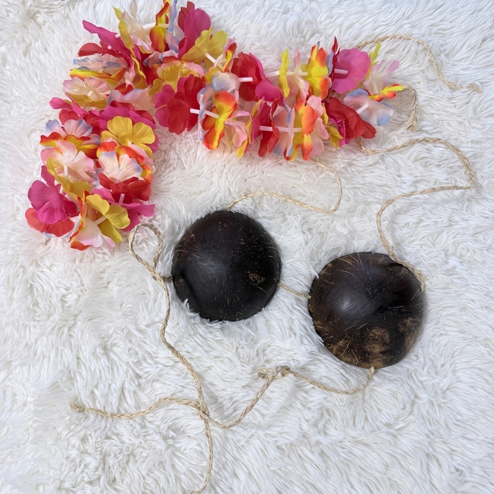 Coconut Bra String Bikini & Lei Hula Dancer Costume